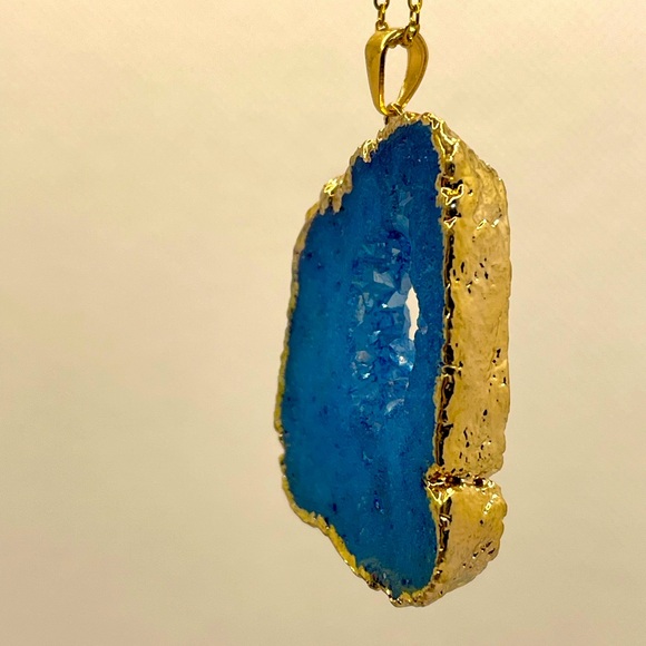 Natural Geode Stone & Crystal Quartz Good Morning Blue & God's Debut Necklace 5c - Picture 3 of 14